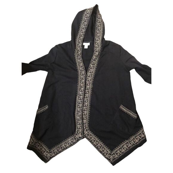 Style & Co. Black Open Front Embroidered Hooded Open Front French Terry Jacket s - Picture 2 of 12